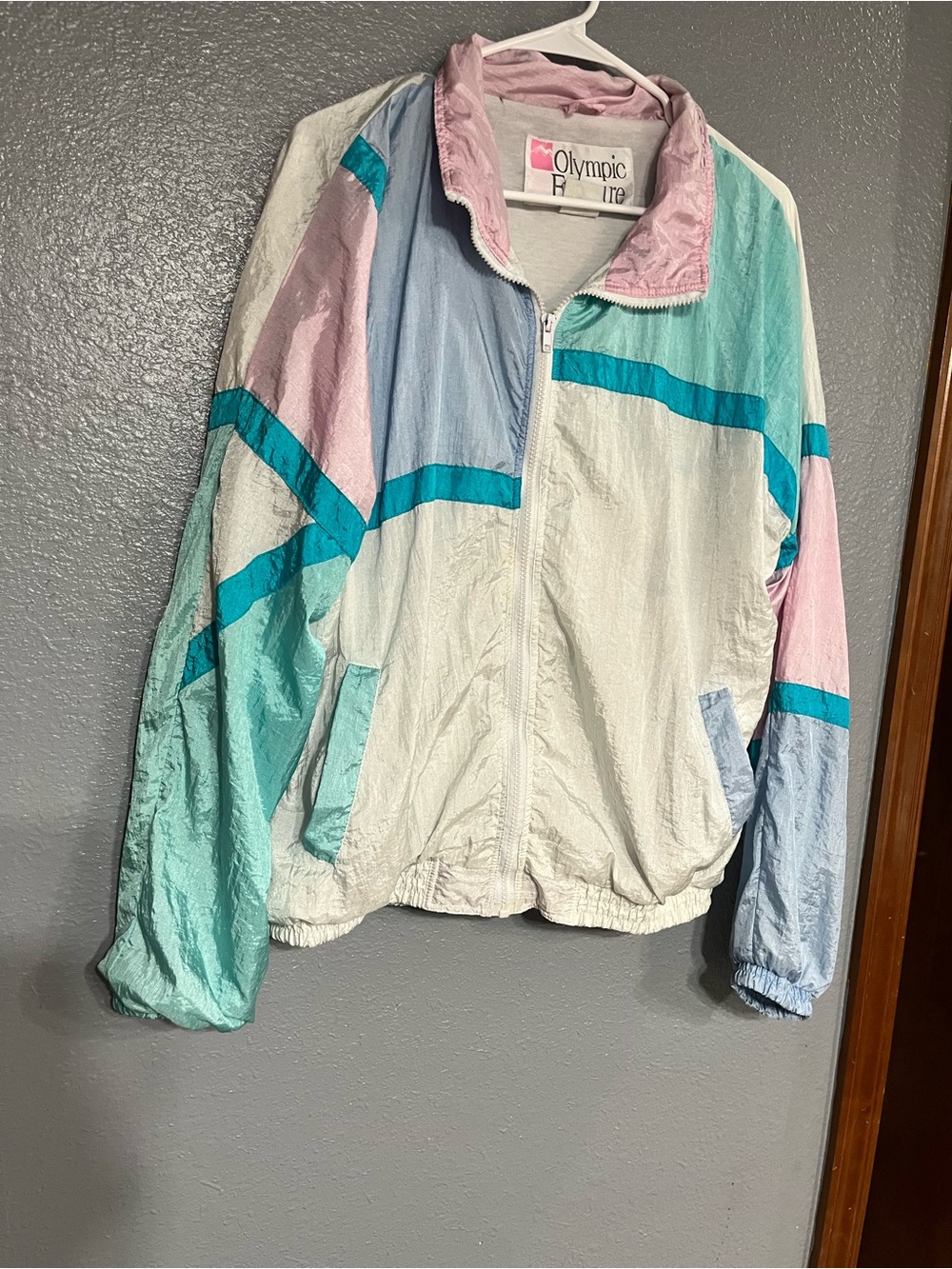 Vintage 80's Women's Pastel Colorblock Windbreaker Jacket - Pink/Teal/White